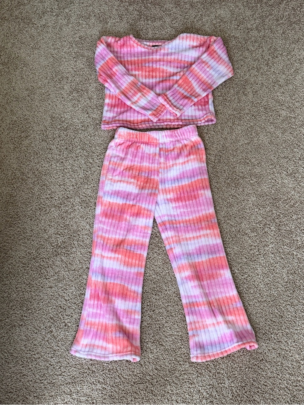 Cuddl Duds Pink & Coral Tie-Dye Ribbed Kids Pajama Set